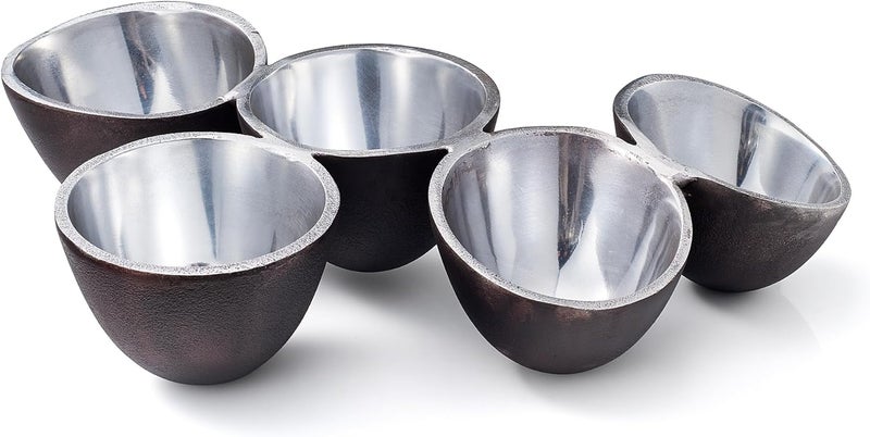Gute 5 Cluster Decorative Bowls Dark Matte Bronze/Black & Chrome Silver Snack Tray Bowl Chip & Dip Serving Piece Strong Centerpiece Beautiful Room Accent & Entertaining Parties Home Decor Wedding Gifts 15" - Image 1